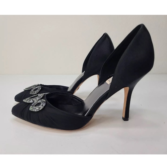 Badgley Mischka Dawn Black Satin Crystal Pump Size 10 M Womens - Picture 4 of 10